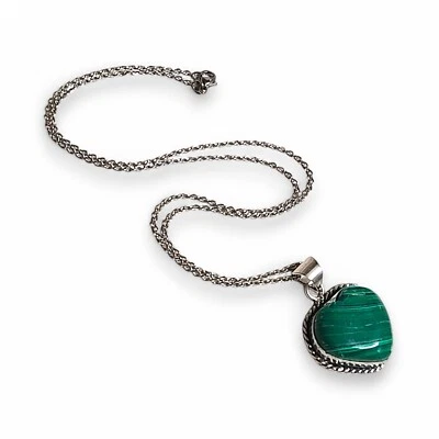 Collar Colgante Malaquita Corazón de San Valentín 925 Corazón de Ley 19.5" Foto 1 de 3