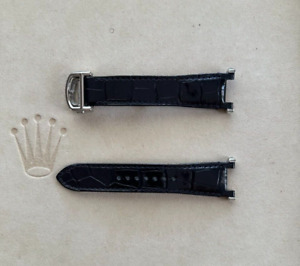 OEM 18x16 mm Cartier Pasha Black Leather Watch Strap & Deployment Clasp Buckle