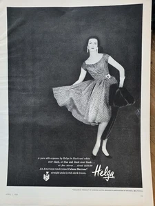 1959 Mujer Helga Seda Organza Vestido Piel Manguito Cabana Marrón Vintage Moda Anuncio - Imagen 1 de 1