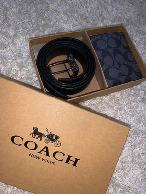 Coach Men’s Gift Set – Leather Belt & Wallet with Box