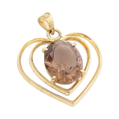 925 Sterling Silver Vintage Pendant Gold Plated Smoky Quartz Love Heart  PT24907 - Imagem 1 de 4