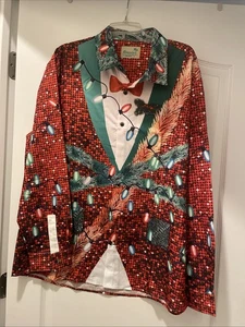 Royaura Hawaiian Shirt Mens Extra Large Christmas Holiday Season Tuxedo Lights - Picture 1 of 7