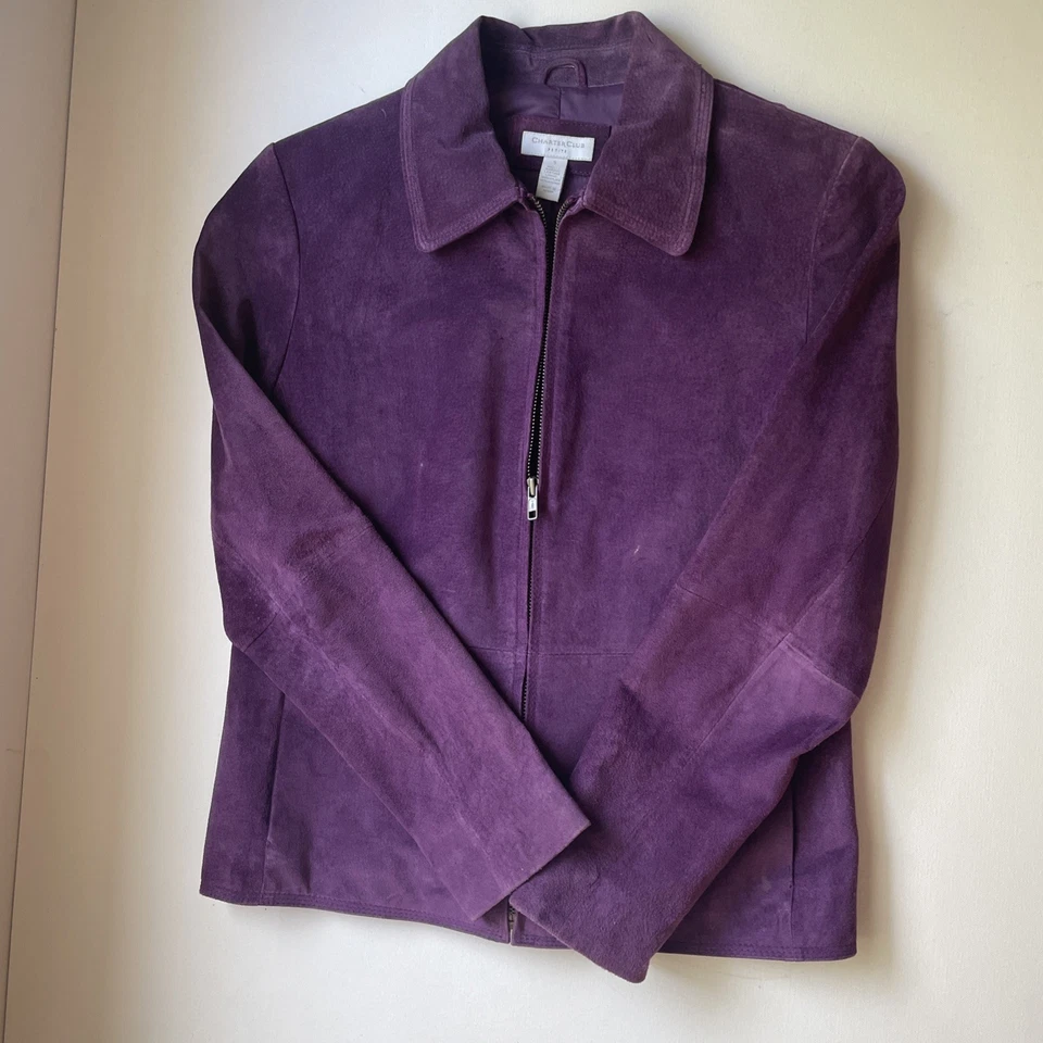 Женская замшевая куртка на молнии Charter Club фиолетовая L - Изображение 1 из 4