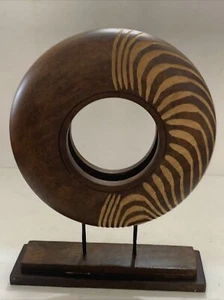 Vintage Hand Carved Wooden Sculpture Abstract Ripped Round Center Piece 16” Tall - Picture 1 of 23