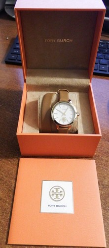 Orologio Tory Burch Collins Doppio Involucro in pelle TBW1304 con Scatola & Manuale ECC!