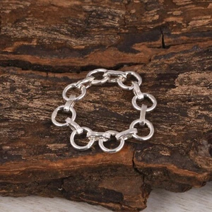 925 Sterling Silver Open Circle Link Chain Ring Connected Circle Band For Women - Picture 1 of 12