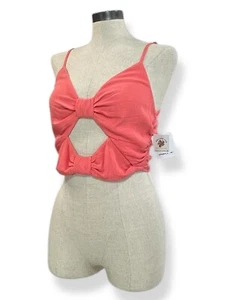 O'NEILL Farrah Crop Tank Top Sz L Pink Bows Cut Out Crop Top Beach Boho Summer - Picture 1 of 11