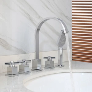 5PCs Chrome Bathroom Waterfall Faucet Shower Set Bathtub Basin Sink Mixer Tap - Picture 1 of 12