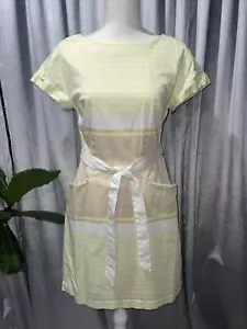 Tommy Hilfiger Dress Size 8 Beige w/White & Yellow Stripes-Belted - Picture 1 of 16
