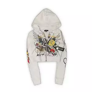 ED HARDY “brave eagle” white cropped zip up hoodie - Picture 1 of 7