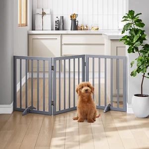 Freestanding Wooden Dog Gate - 24 Inch Tall, Support Feet, Step Over, Indoor - Picture 1 of 5