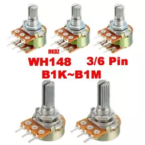 WH148 Rotary Potentiometer Resistor Linear B Pot 3/ 6 Pin B1K/2K~B1M 15mm Shaft - Picture 1 of 24