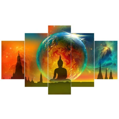 Póster de arte de pared con impresión en lienzo de 5 piezas de Buda Planeta Tierra decoración del hogar Foto 1 de 4