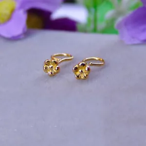 Real Solid 24K Yellow Gold Stud Earrings Peach Blossom Woman Lucky Gift 0.42g - Picture 1 of 4