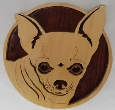 Chihuahua Perro Redondo Madera Colgante Pared Cuadro Placa Decoración Decoración  Foto 1 de 3