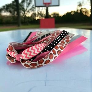 Black & Yellow Gold Basketball Bow for Girls, Glitter Sports Ribbon Ponytail - Picture 1 of 10