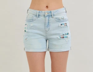 Judy Blue Hi-Rise Cuffed Shorts with Printed Lining, Stretch Denim size Medium - Picture 1 of 5