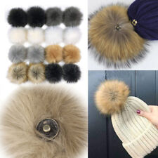 2pcs Fluffy Faux Fur 12cm Pompoms with Press Button DIY Craft Beanie Hat