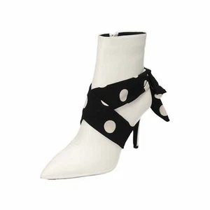 Shellys London Stiletto Heel White Leather Ankle Boots Pointed Toe Wrap Round