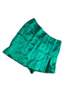 Amanda Uprichard grün Seide Minirock Skort Größe XL Schlitz vorne Shorts unter - Bild 1 von 6