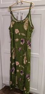 Rosey Tomato Women's Size 20 Green Floral Spaghetti Strap 100% Rayon Dress NEW - Picture 1 of 8