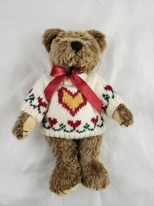 Boyds Brown Bear Red bow Heart Sweater 8 Inch Sitting Stuffed Animal Toy - Picture 1 of 12
