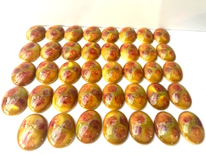 VINTAGE CERAMIC GLOSSY PAINTED FLORAL OVAL TILES / DISC FOR ART & CRAFT JEWELRY - Picture 1 of 9