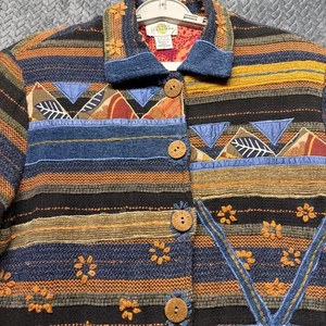 Sandy Starkman Boho Embroidered Jacket L India Cotton Patchwork VTG Aztec - Picture 1 of 12