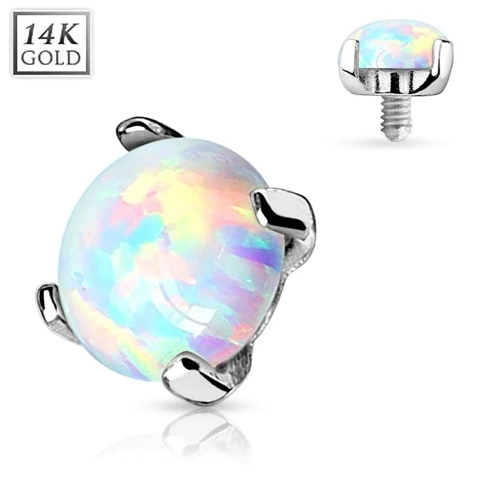 Prong Setting Lab Opal Stone 14K White Gold Dermal Anchor Top 5mm 14g - Image 1 of 1