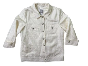 Nolan Miller Glamour Cream Jacquard Shimmer Suit Jacket Shacket Vintage 90s Sz M - Picture 1 of 10