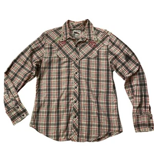 Vintage Rare Rose Plaid Western Shirt | Y2K Cowgirl Snap Button, L, Embroidery - Picture 1 of 5