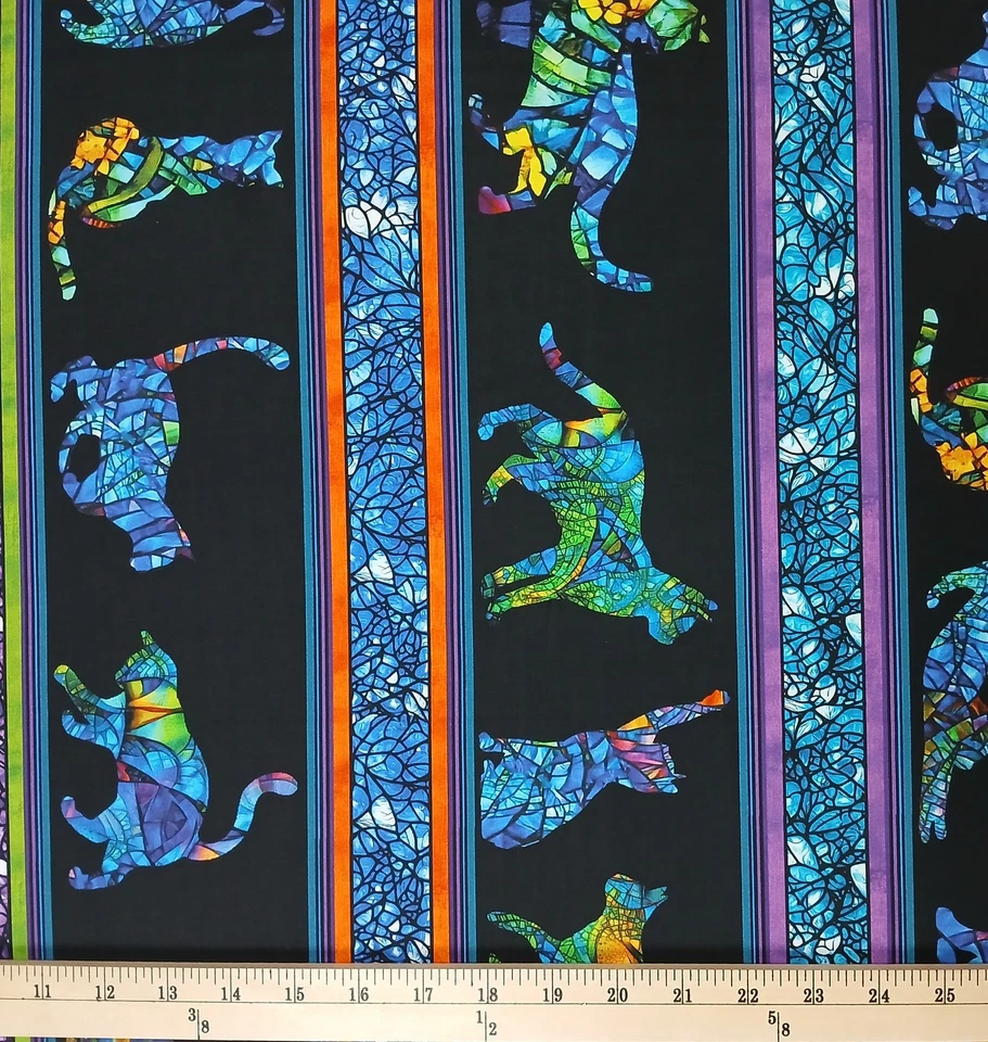 Tecido de algodão listra arte gato vitral aparência gatos impressão por jarda D381.64 - Imagem 1 de 1