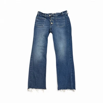 Zara Women's Jeans Size 8 Blue Button Fly Straight Fit Denim Raw Hem - Image 1 of 4