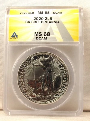 2020 UK Britannia .999 Silver 2 Pound Coin 1 oz ANACS MS68 DCAM - Image 1 of 4
