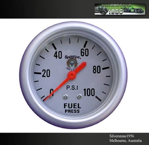Splitfire 2 1/16" FUEL PRESSURE GAUGE 100 PSI Mechanical Silver Dial - Picture 1 of 3