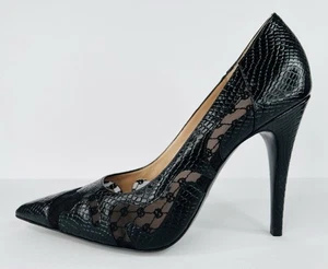 Gucci Python Embossed Leather & Mesh GG Rhombus Black Heel Pumps Size EU 40 - Picture 1 of 11