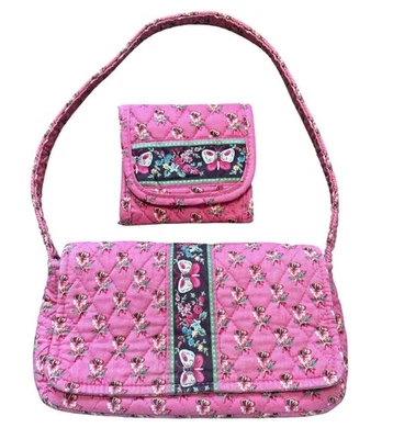 Vtg Vera Bradley Pink Pansy Butterfly Short Shoulder Bag Molly And Wallet - Image 1 of 4