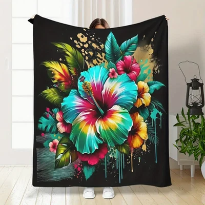 Vibrant Floral Print Flannel Throw Blanket - Soft Fleece Blanket 60*80'' - Image 1 of 4