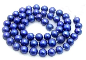 8-9mm Round Freshwater Blue Pearl Loose Beads for Jewelry Making DIY Strand 14" - Picture 1 of 3