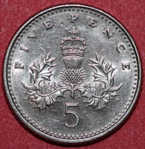 Great Britain 1990 5 pence Crowned Thistle-   Foreign Coin  18mm - Picture 1 of 2