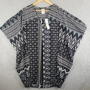 Carmen Marc Valvo Caftan Cover-up M/L Swim Cover-Up Black White Whimsical Plaid - Picture 1 of 6