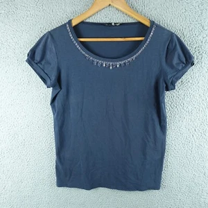 Max Mara Womens Top Large Blue Short Sleeve Jewel Neck Stretch Casual Tee - Picture 1 of 10
