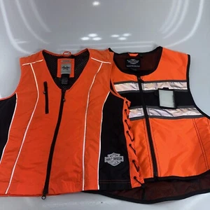 Pair Harley Davidson Reflective Safety Riding Orange Adjustable Vest Size Large - Picture 1 of 21