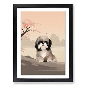 Shih Tzu Minimalismus Gerahmte Leinwand Wandbild Kunstdruck Poster Bild, Wohndeko - Bild 1 von 8