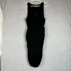 Neu mit Etikett Express Kleid Größe Medium schwarz gerafft Schlitzausschnitt Minikleid Etui - Bild 1 von 6