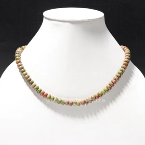 925 Sterling Silver Unakite 8-9MM Beads Stone of Dreaming Smooth Necklace  18" - Picture 1 of 9