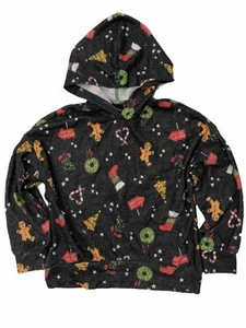 Girls Gray Gingerbread Man Candycane Christmas Holiday Hoodie Sweatshirt - Picture 1 of 2