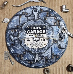 Garage Wall Clock/Crafted Car Biker Gift Men Wood Clock/Steampunk/Hand Made/OOAK - Picture 1 of 16