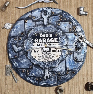 Garage Wall Clock/Crafted Car Biker Gift Men Wood Clock/Steampunk/Hand Made/OOAK - Image 1 of 4