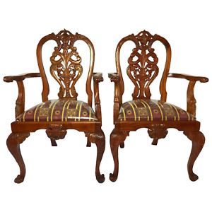 Set English Chippendale Regency Style Mahogany Acanthus Carver Dining Chairs